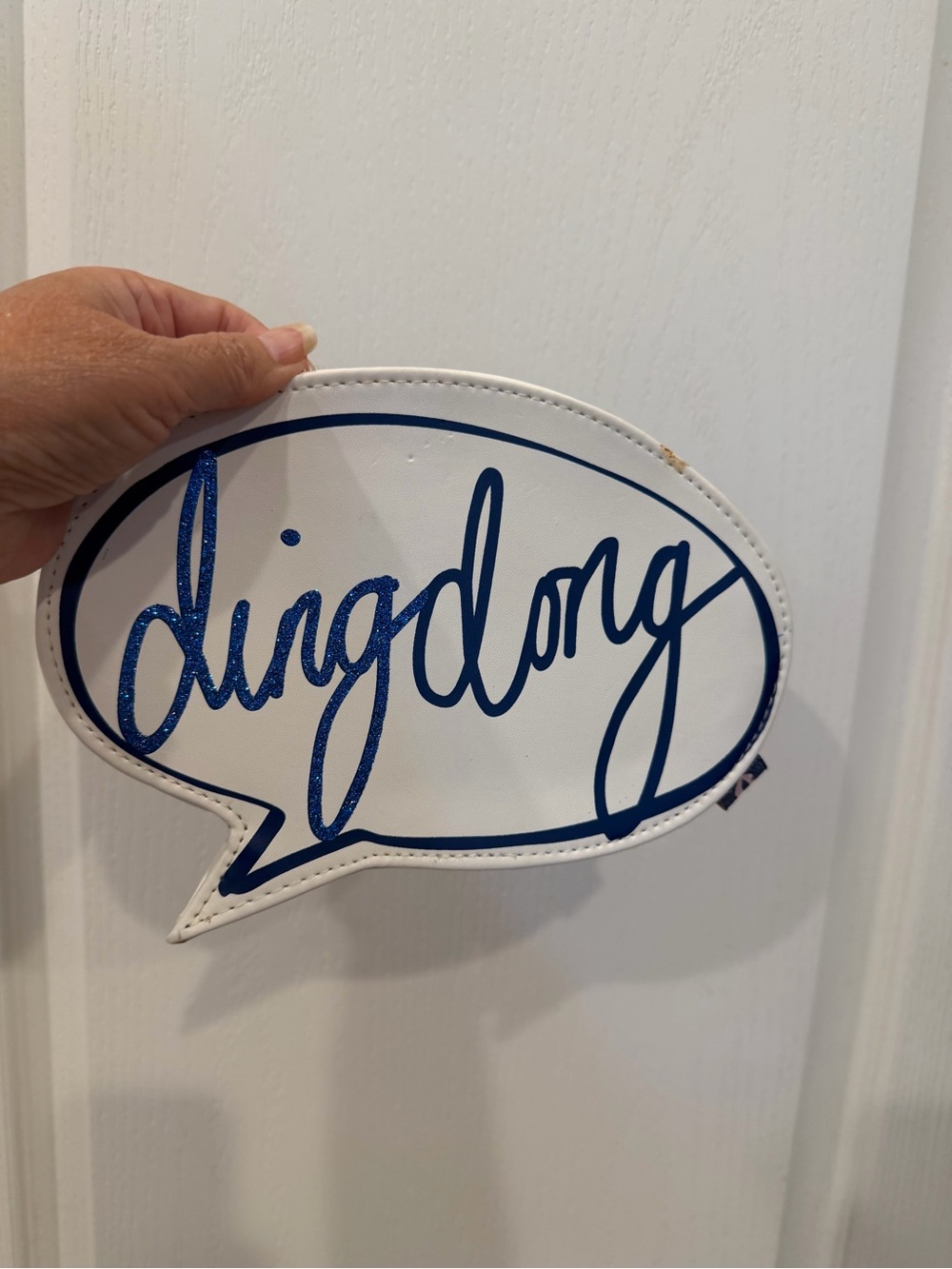 White and Blue 'dingdong' Speech Bubble Clutch